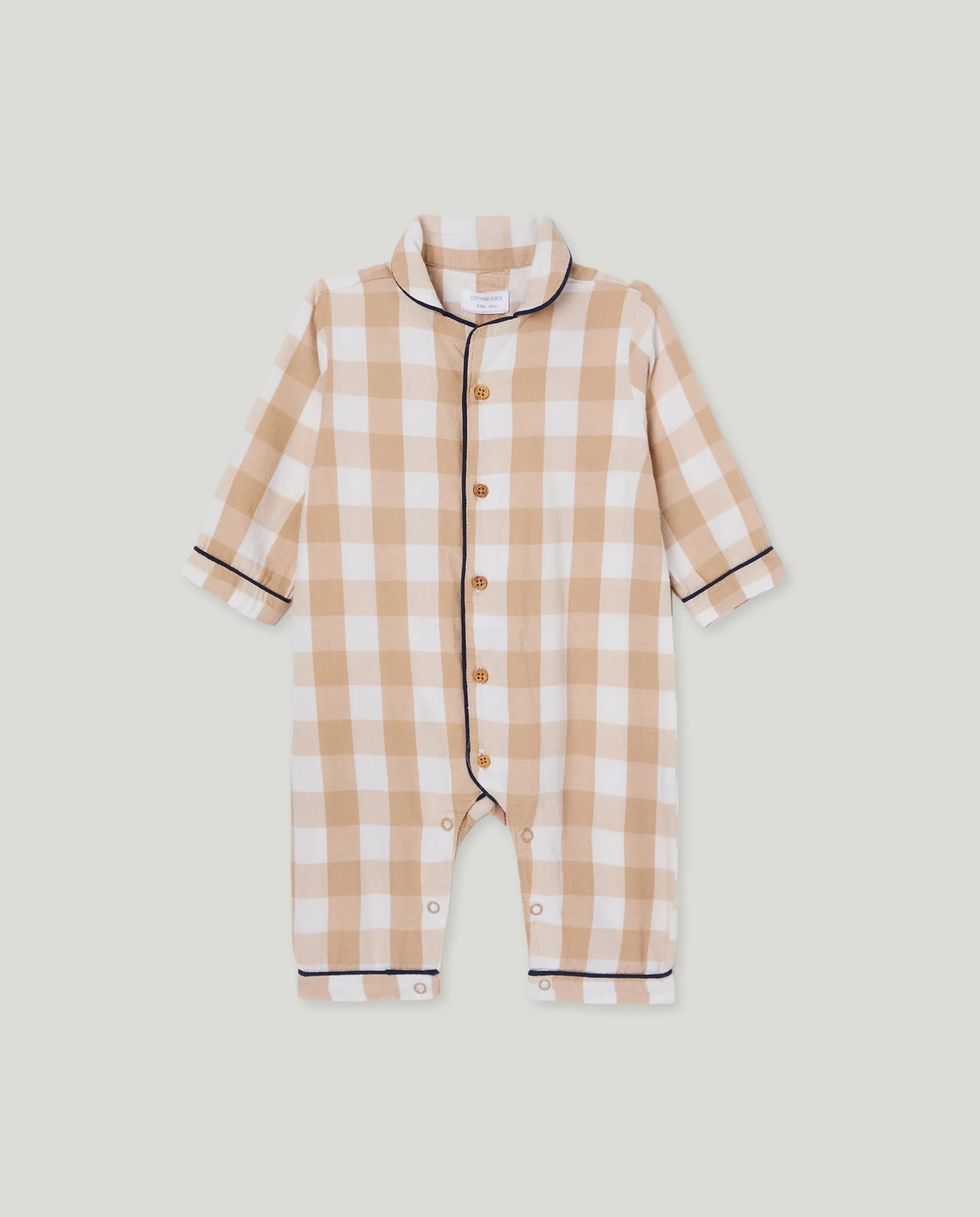 

Длинная распашонка на пуговицах в клетку для мальчика Cotton Juice, коричневый