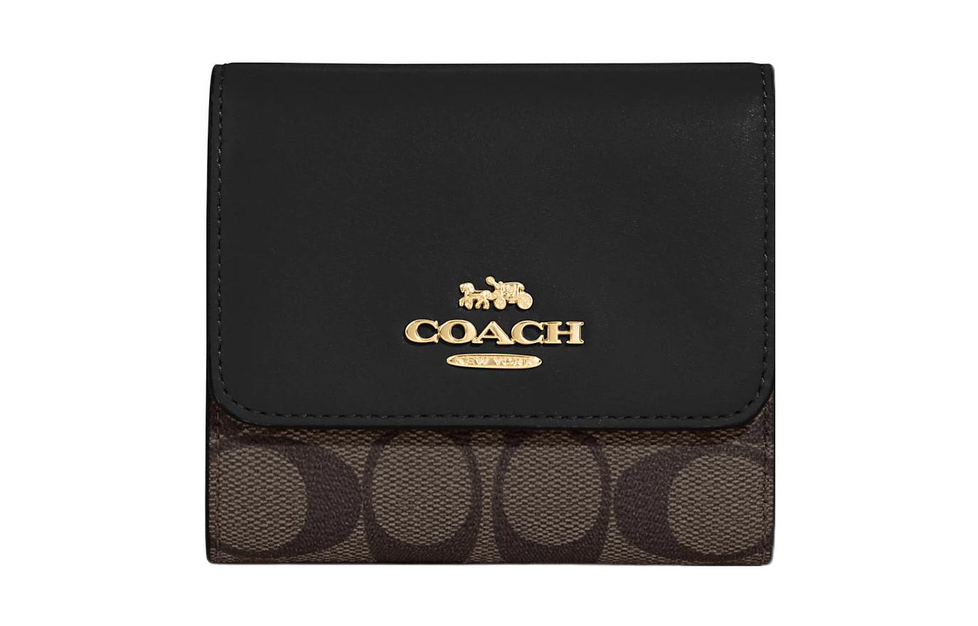 

COACH Женский кошелек-труба, тройной, из холста, с кожаным держателем для карт, коричневый и черный