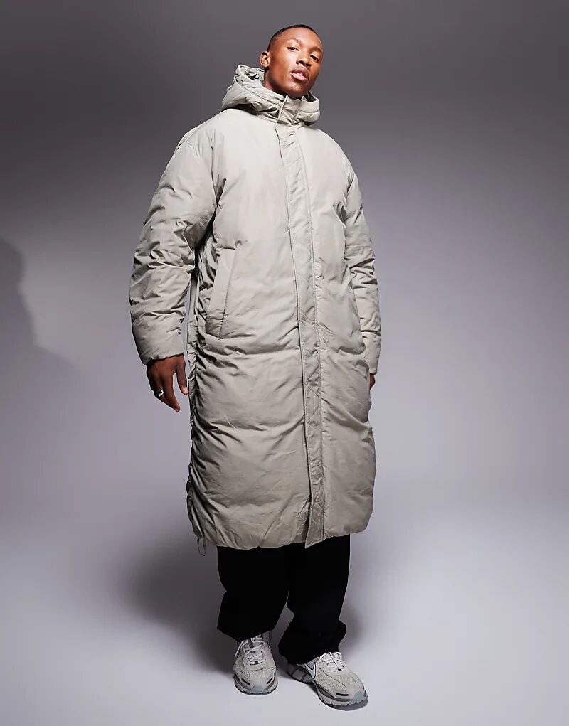 

Куртка-пуховик Asos Design Oversized With Hood And Drawcords, светло-серый