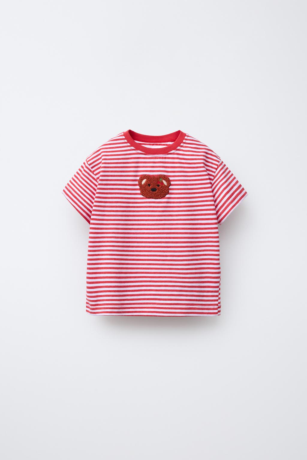 

Футболка в полоску с нашивкой ZARA, красный