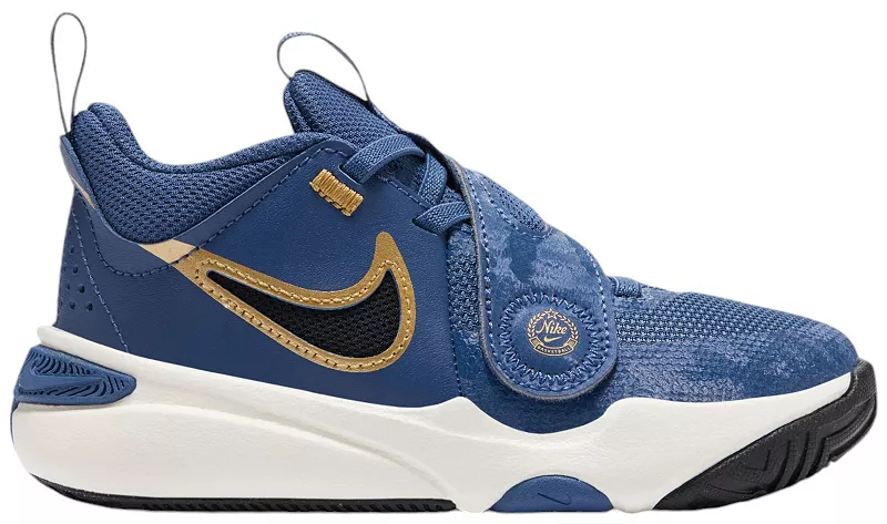 

Детские баскетбольные кроссовки Nike для дошкольников Team Hustle D 11, темно-синий/золотой