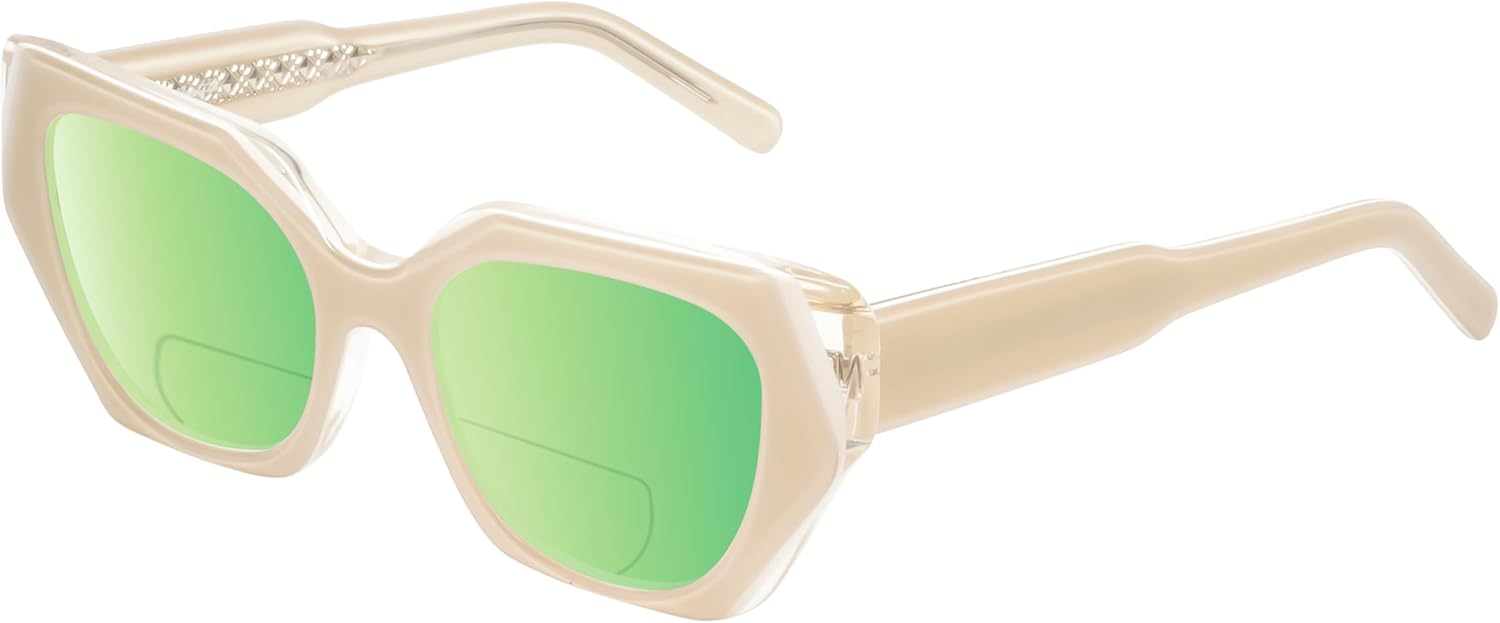 

Женские поляризованные бифокальные солнцезащитные очки Cryptodira для чтения, с защитой от УФ-излучения, для спорта и вождения. Тонированные Reptile, Beige White Clear Crystal/Polarized Green Mirror