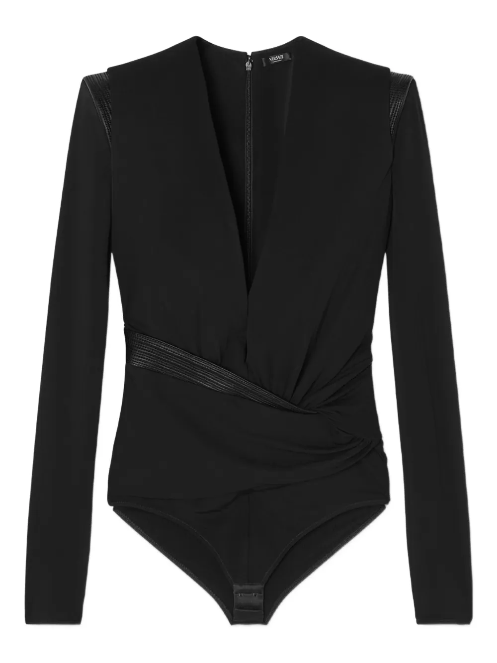 

Блузка с кожаной отделкой VERSACE, черный