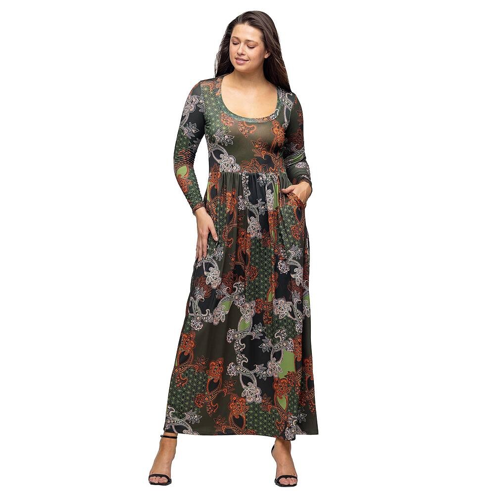 

Женское платье макси с длинными рукавами и карманами на талии 24Seven Comfort Apparel, цвет Green Multi