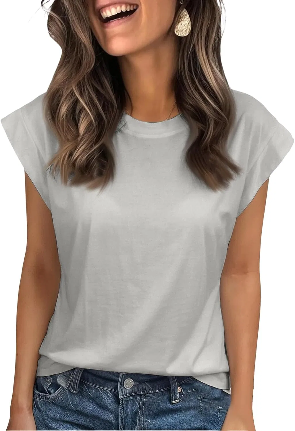 Футболка с кап-рукавом, легкая, свободный крой, Ee05 Light Gray