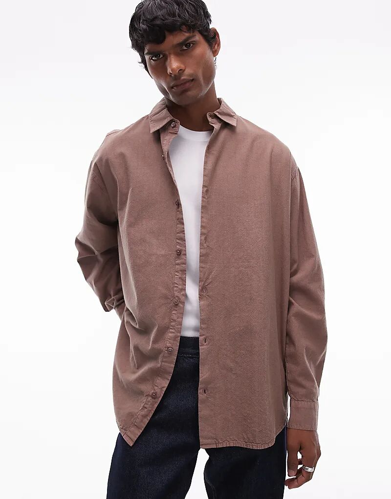 

Рубашка свободного кроя с длинными рукавами коричневого цвета Topman