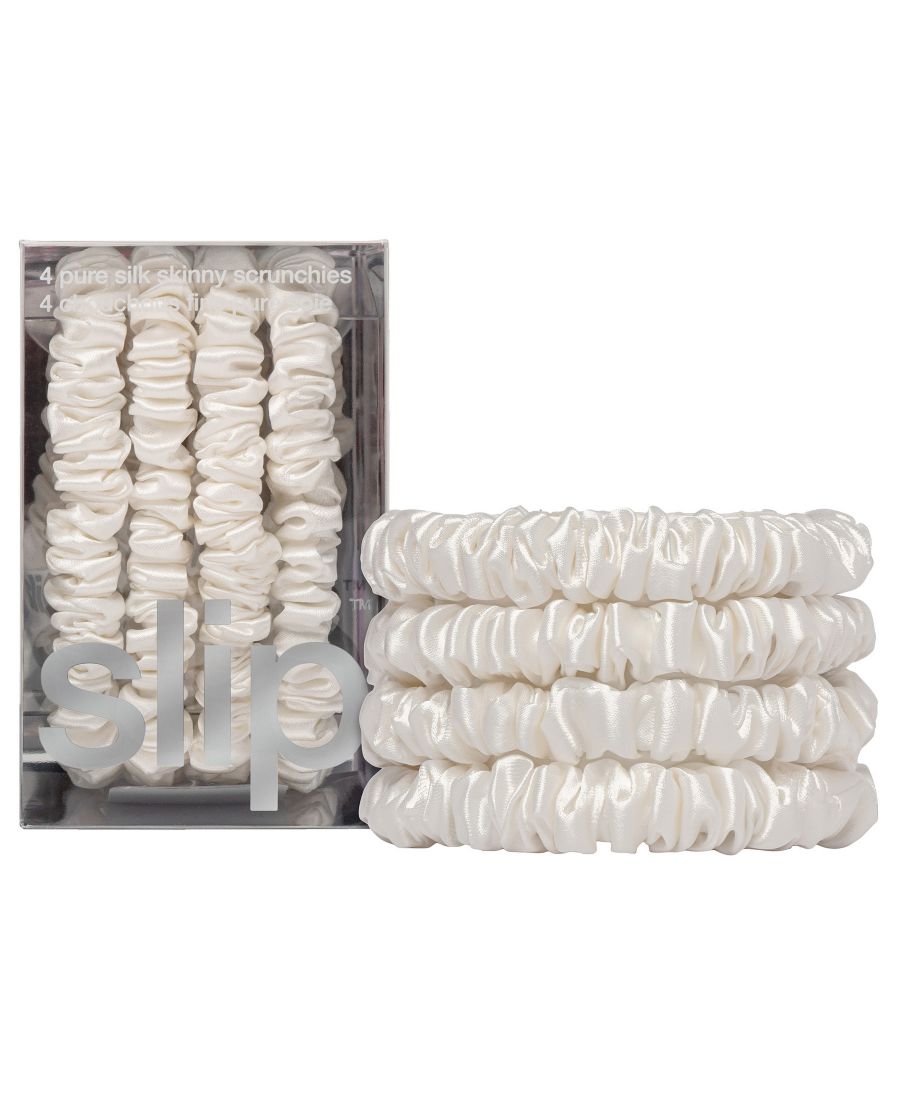 

Набор из 4 узких резинок для волос из чистого шелка Back-to-Basics Slip, белый