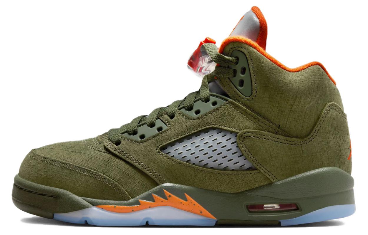 

Jordan Air Jordan 5 Винтажные баскетбольные кроссовки женские, Army Olive/Solar Orange