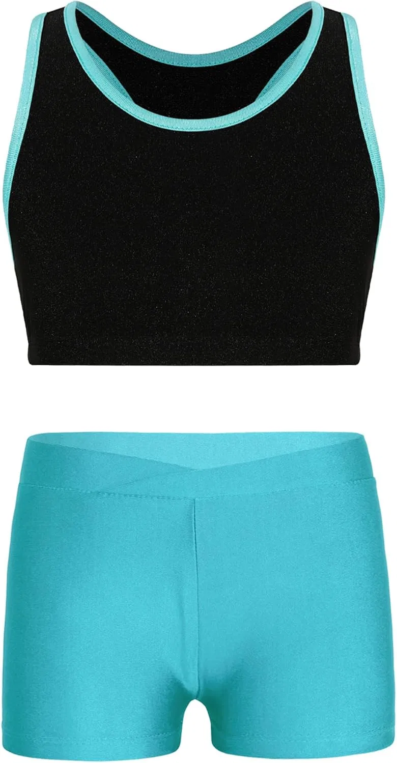 Детский спортивный костюм для девочек YEAHDOR, топ с шортами, Blue Green