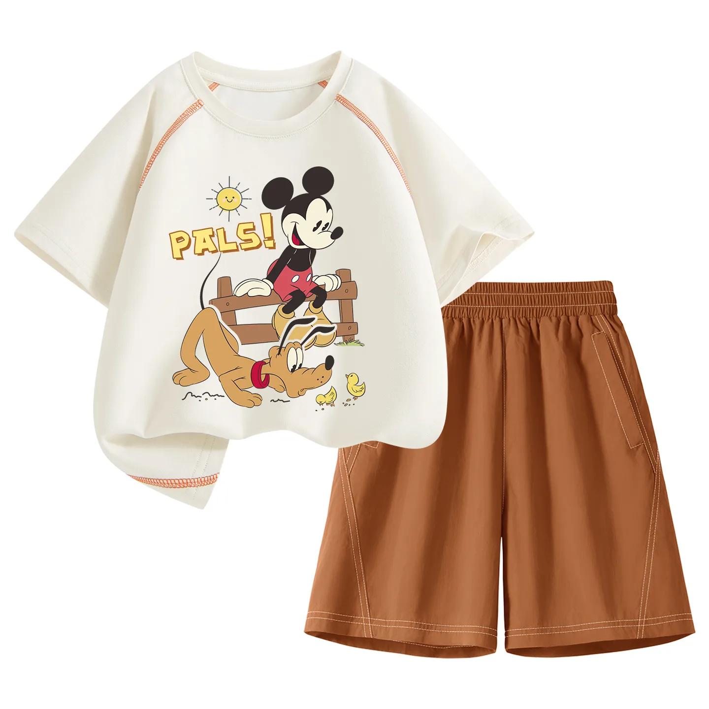 Детская спортивная футболка с круглым вырезом Disney, Di Natural Milk White Orange+Solid Color Milk White Orange