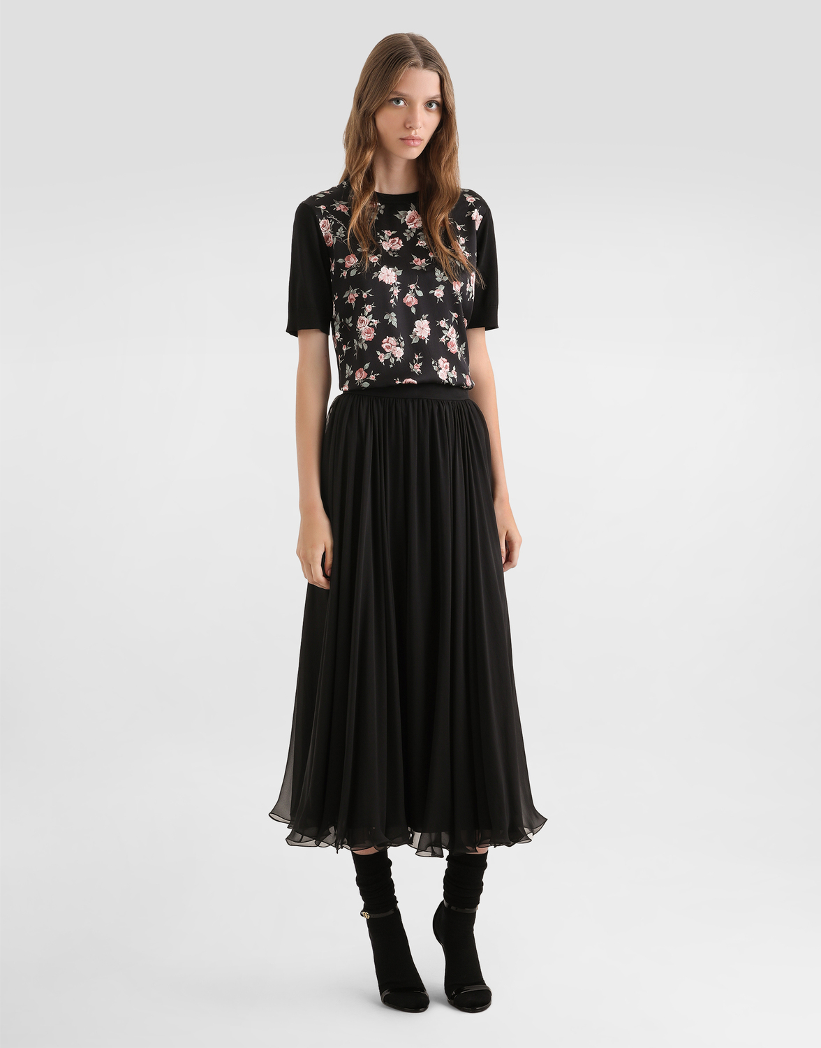 Расклешенная юбка из шифона с завышенной талией Dolce & Gabbana, черный — фото 2