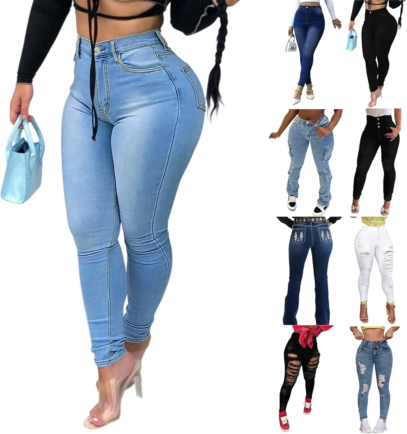 

Джинсы для женщин с эффектом подтяжки ягодиц High Waisted Colombian Design, скинни, потертые moolBeko