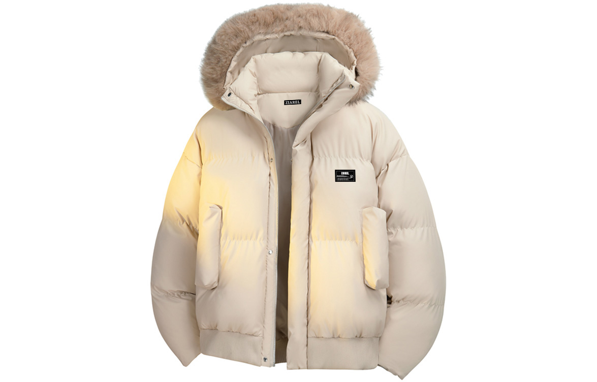 

Пуховик Unisex с капюшоном утепленный стеганый ZIAREL, бежевый оранжевый[removable logo]