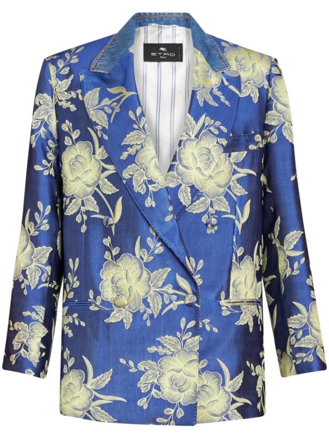 

ETRO двубортный блейзер с цветочным узором, синий
