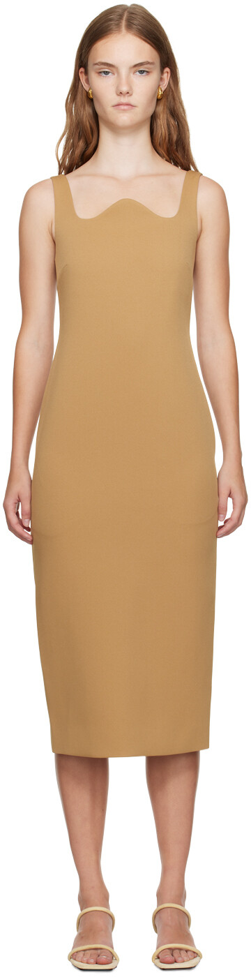 

Желтое фирменное платье миди с изогнутым вырезом RECTO