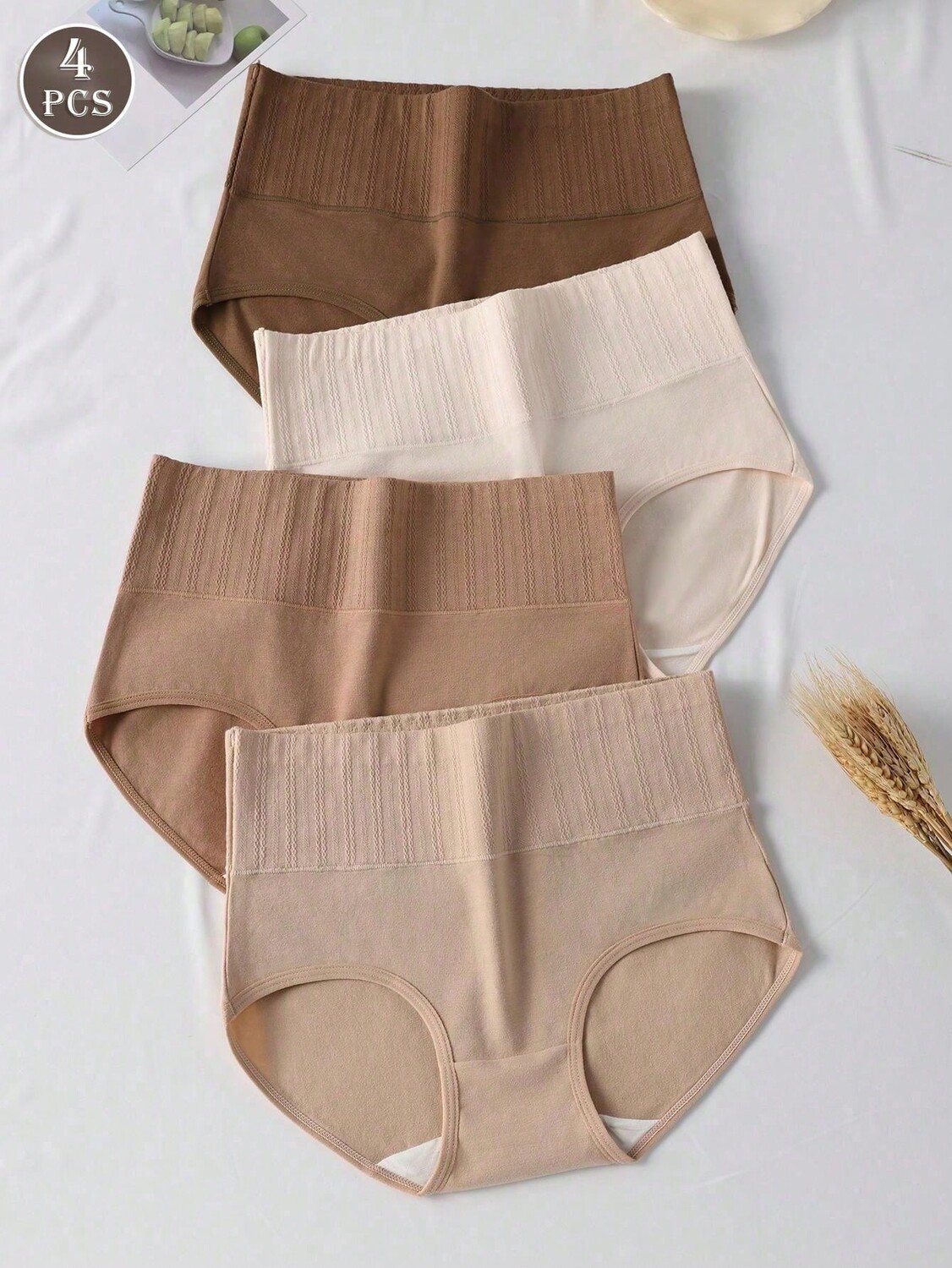 

В упаковке 4 шт женского нижнего белья с высокой талией, однотонного цвета, из антибактериальной, высококачественной, дышащей, приятной для кожи ткани, мультиколор