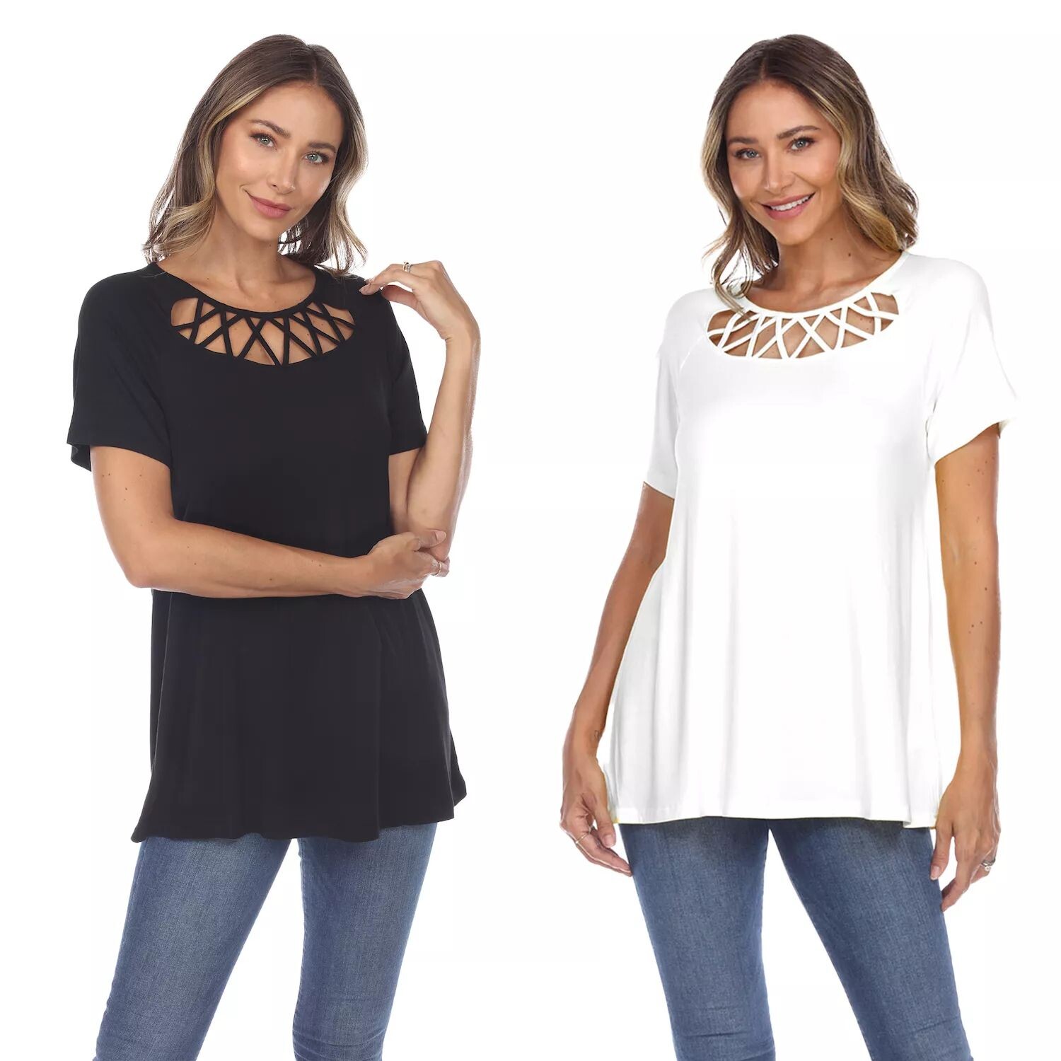 

Комплект из 2 топов с короткими рукавами с перекрещенными крестиками Essential WM Fashion, черный/белый