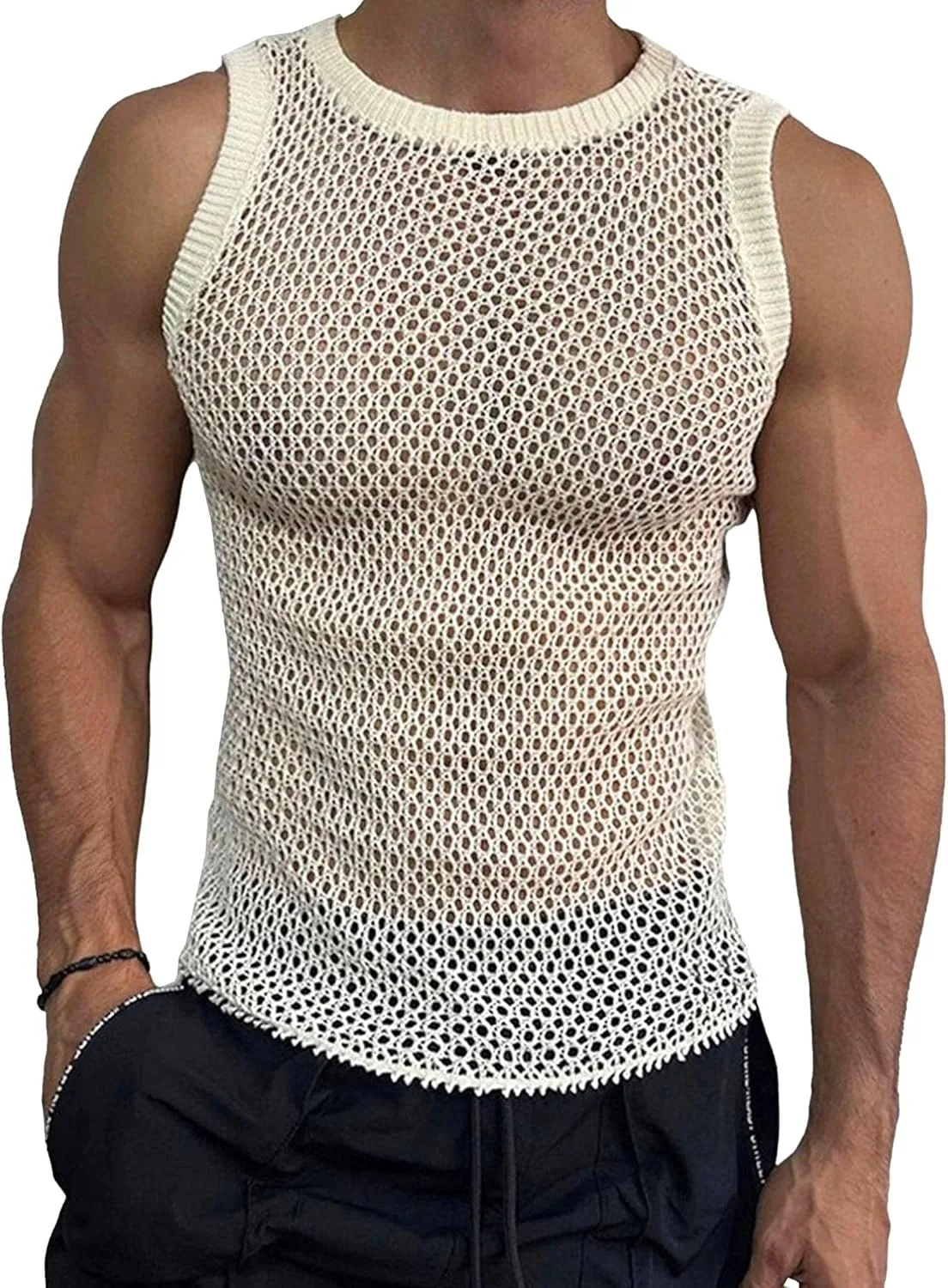 

Мужской майка-поло с ажурной вязкой для пляжа и тренировок PHJTOMK