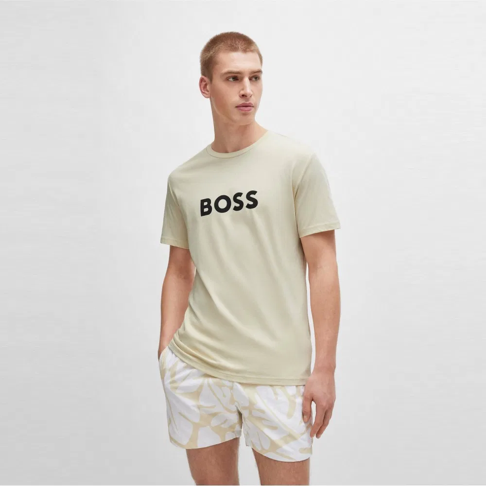 Мужская футболка с логотипом, стандартный крой, светло-бежевая, от Boss