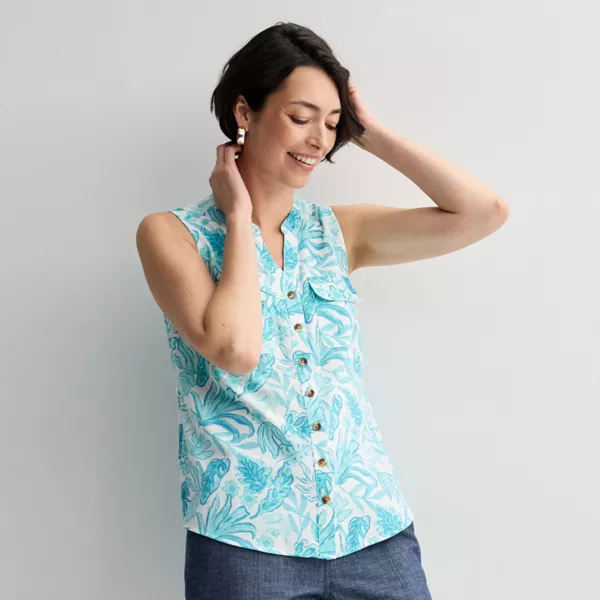 

Женский топ с Y-образным вырезом Croft & Barrow, цвет teal fresh floral