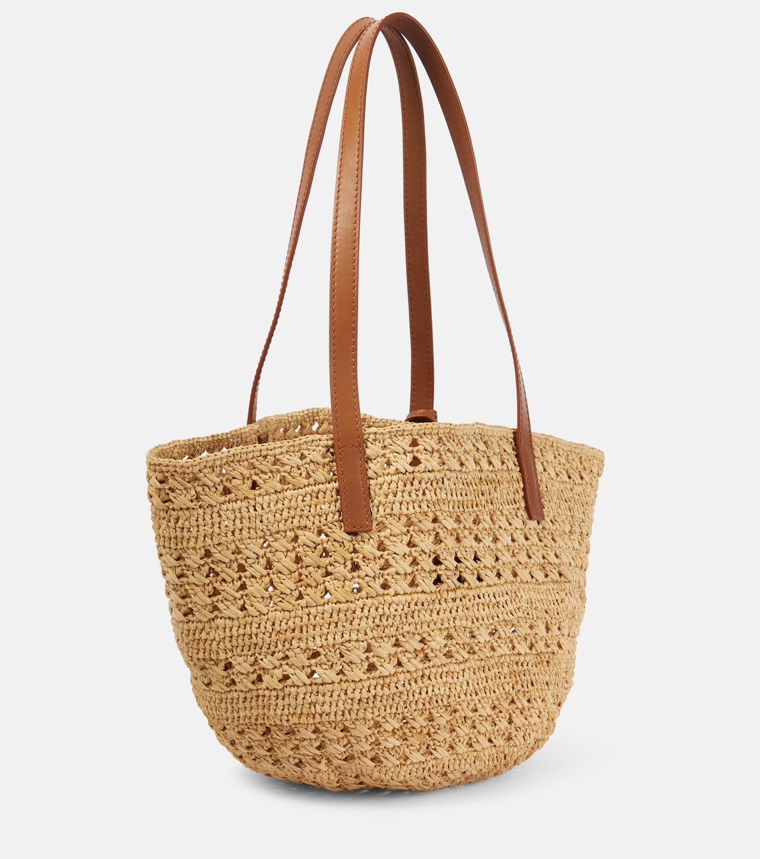 Плетеная сумка-корзинка Panier Small из рафии Saint Laurent, Naturel + Brick — фото 4
