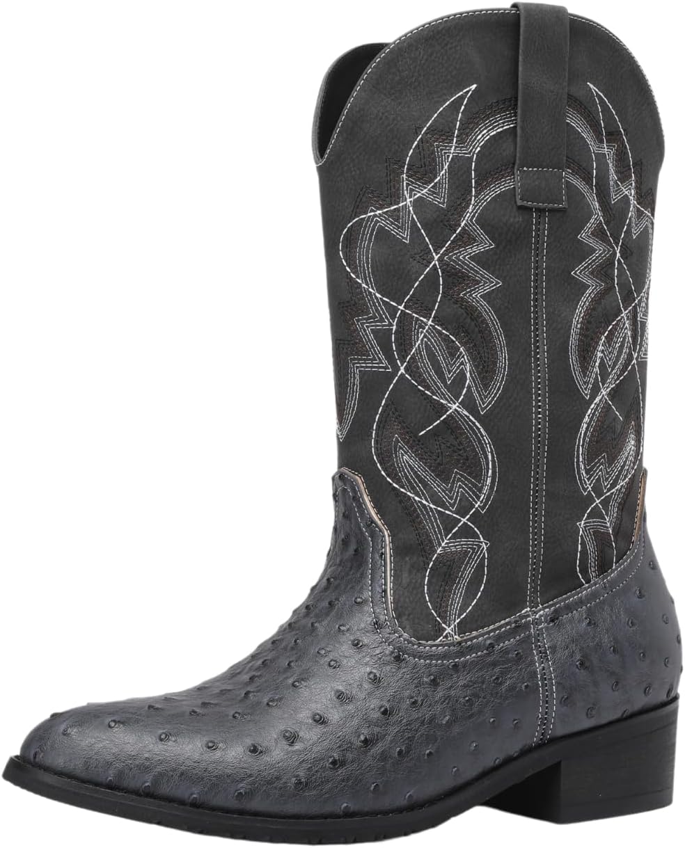 

Западные ковбойские ботинки, кожа страуса, вышитый узор, коричневые, средней высоты до икры, мужские винтажные западные ботинки с тиснением под страуса, округлый мыс Gnvkxeu