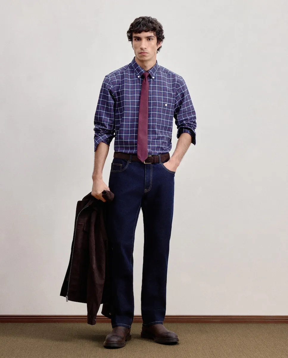 

Мужская рубашка оверсайз с длинным рукавом в клетку классическая Dustin, красный