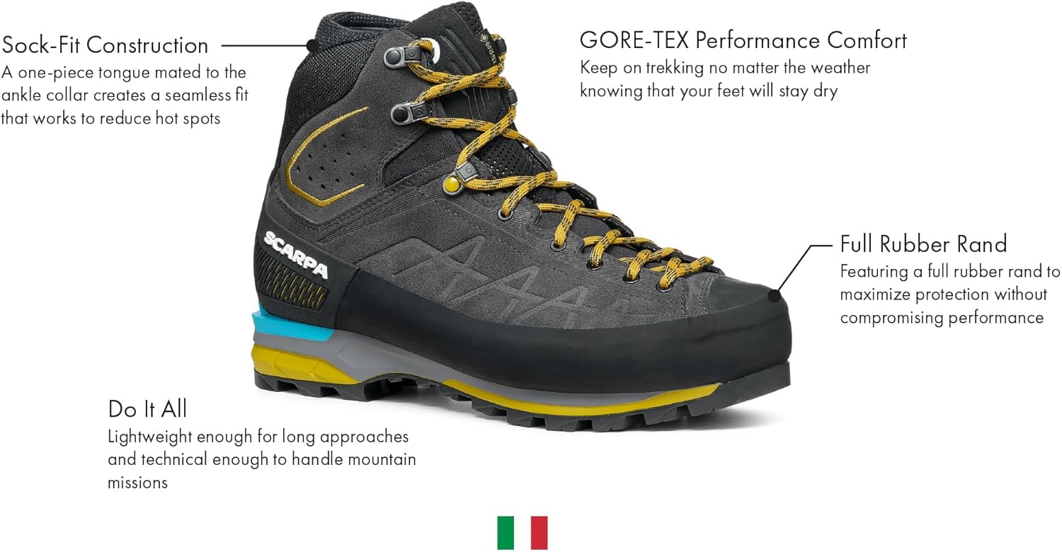 Мужские водонепроницаемые ботинки SCARPA Zodiac Tech GTX с технологией Gore-Tex для походов, треккинга и альпинизма, 7-7.5 Anthracite/Sulphur — фото 2