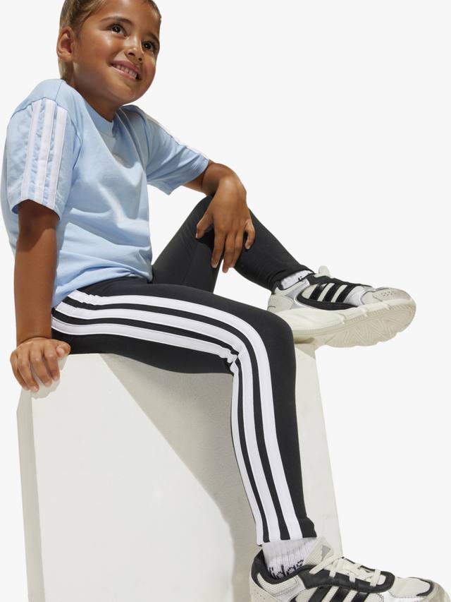 Детские эластичные леггинсы из хлопковой смеси adidas, Black/White — фото 4