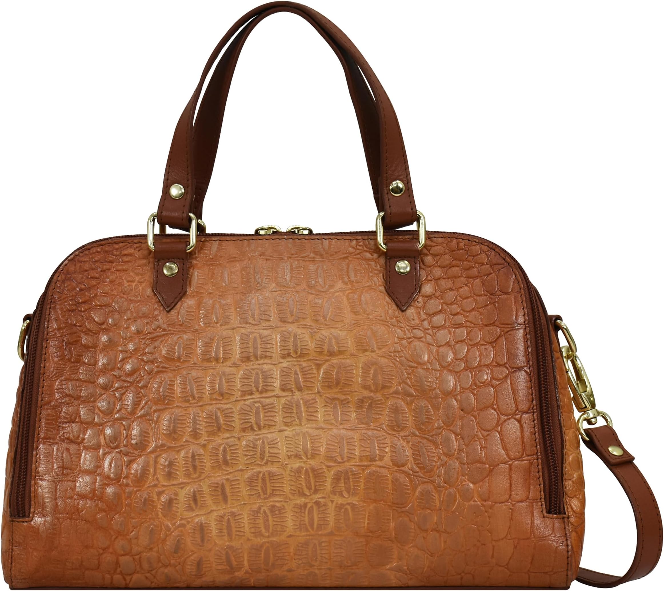 

Сумка Anuschka Wide Organizer Satchel 695, цвет Croc Embossed Caramel