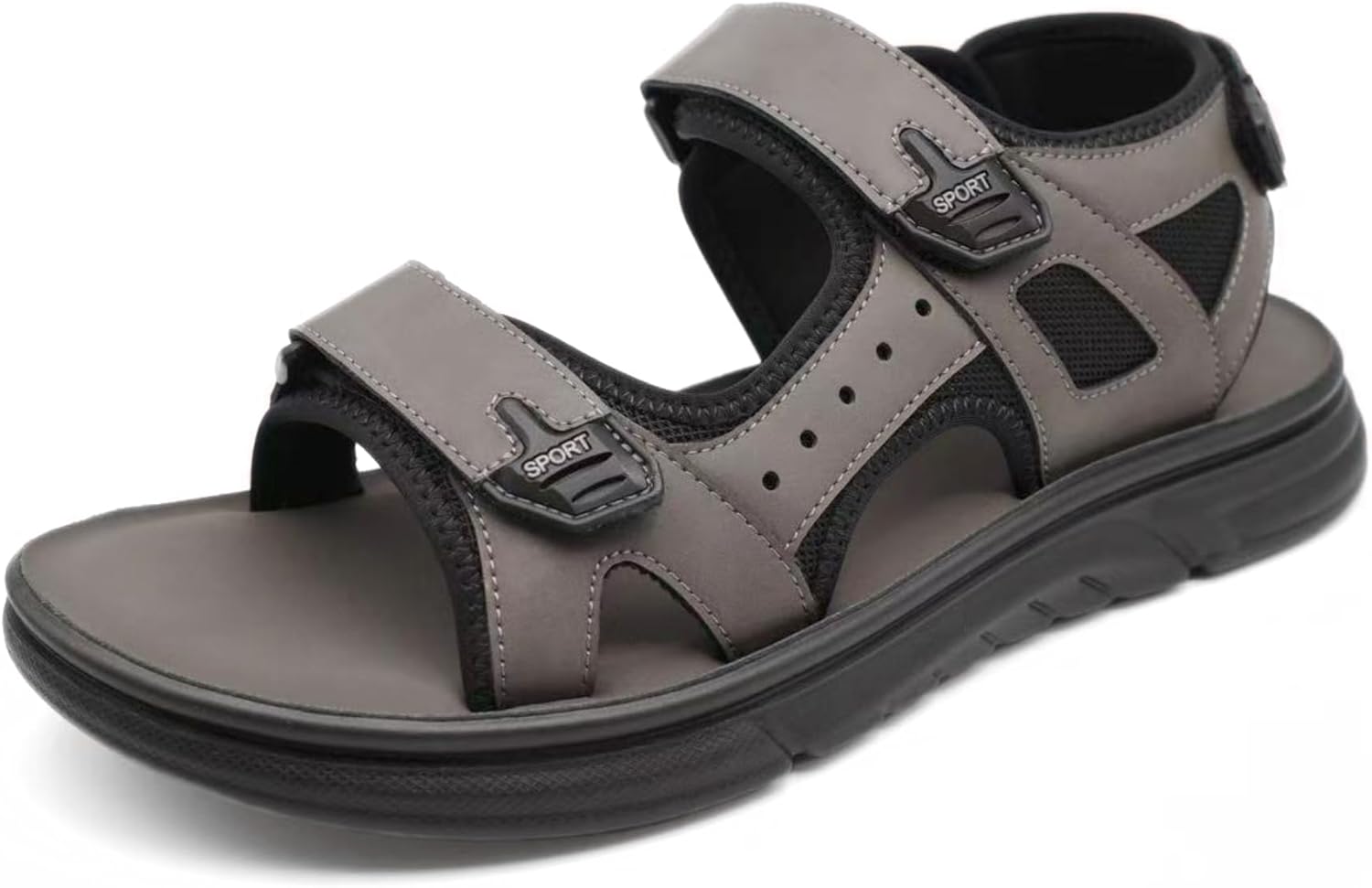 

Мужские спортивные сандалии с отделкой и шитьем, регулируемыми ремешками, удобные летние сандалии для активной ходьбы на открытом воздухе Finishing & Sewing, серый