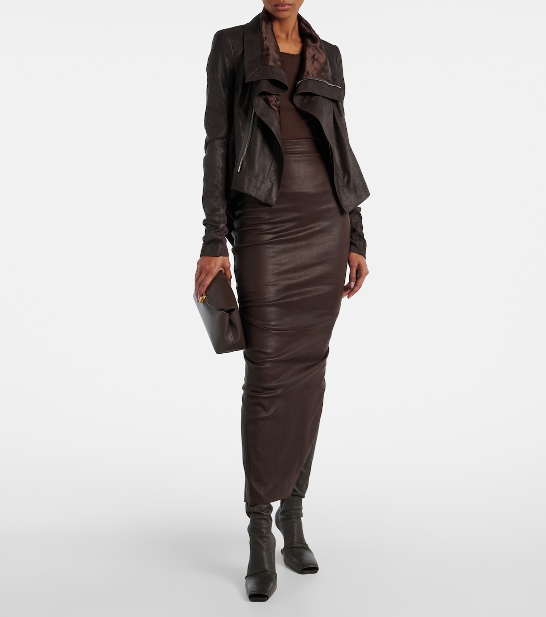 Кожаная байкерская куртка Naska Rick Owens, Mahogany — фото 2