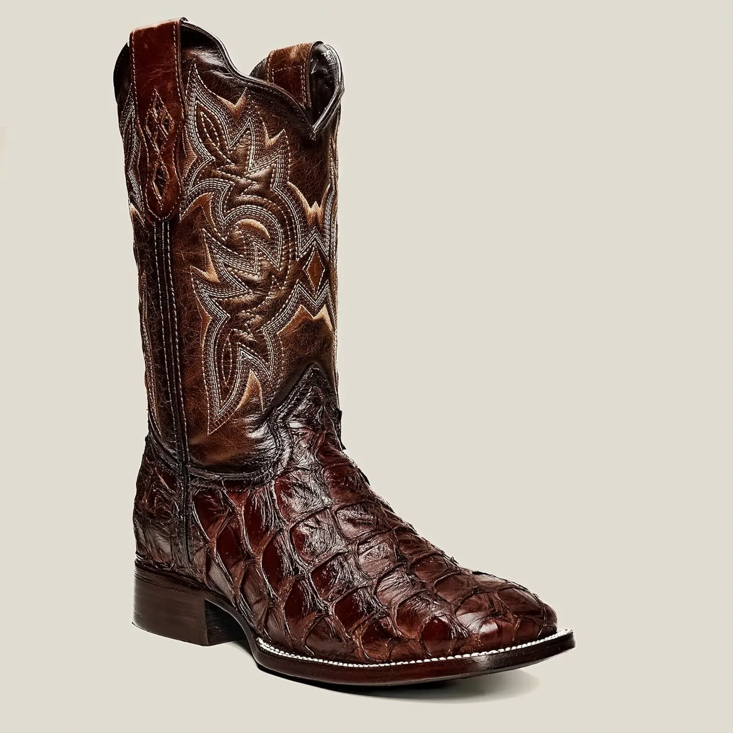 Мужские ботинки Rodeo Cartie из натуральной экзотической кожи рыбы Пираруку, квадратный носок - шоколадно-коричневые Generic, коричневый — фото 2