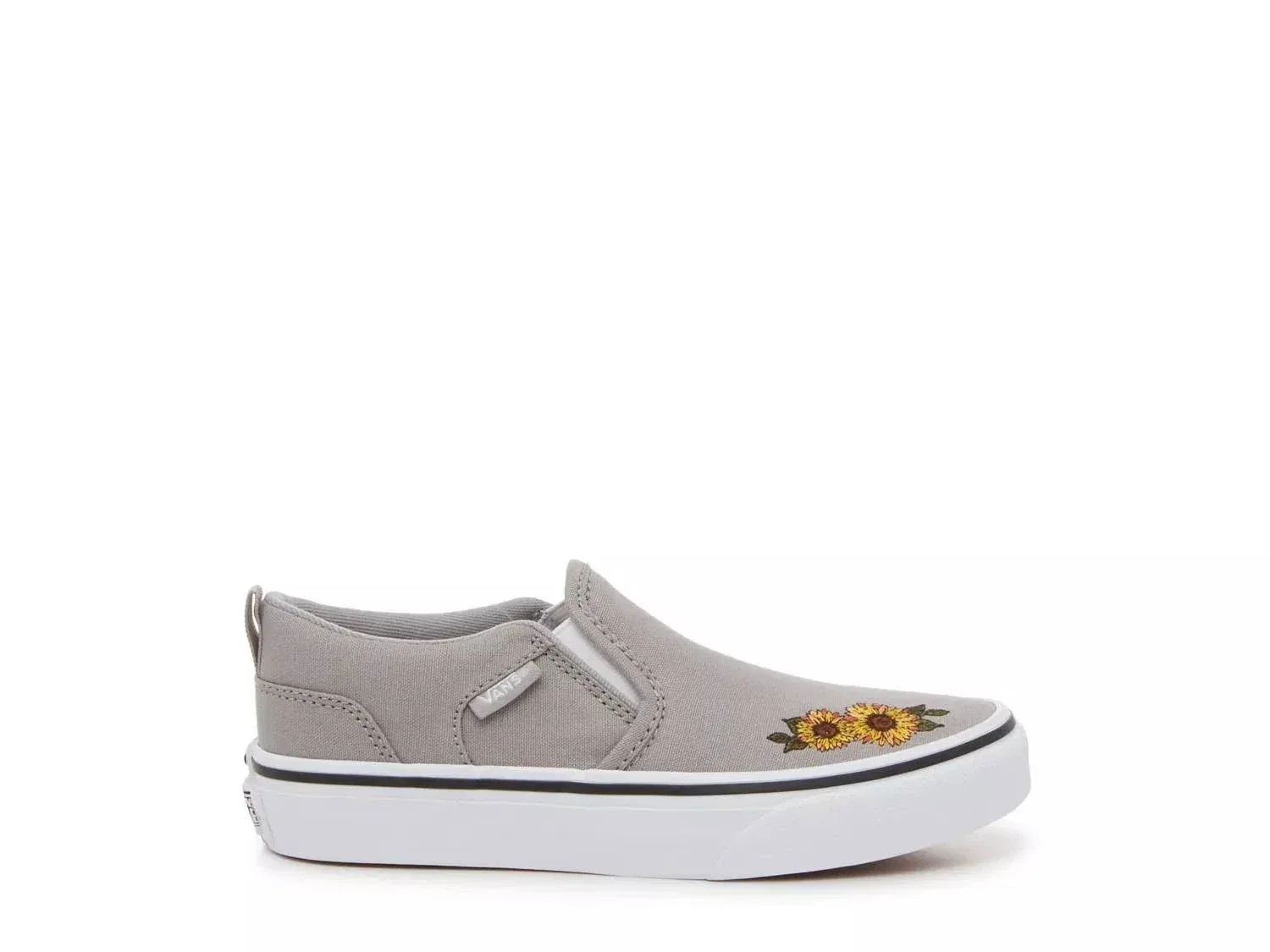 Детские кроссовки Vans Asher, серые с белым цветочным принтом, на платформе, модель ZAP967 — фото 2