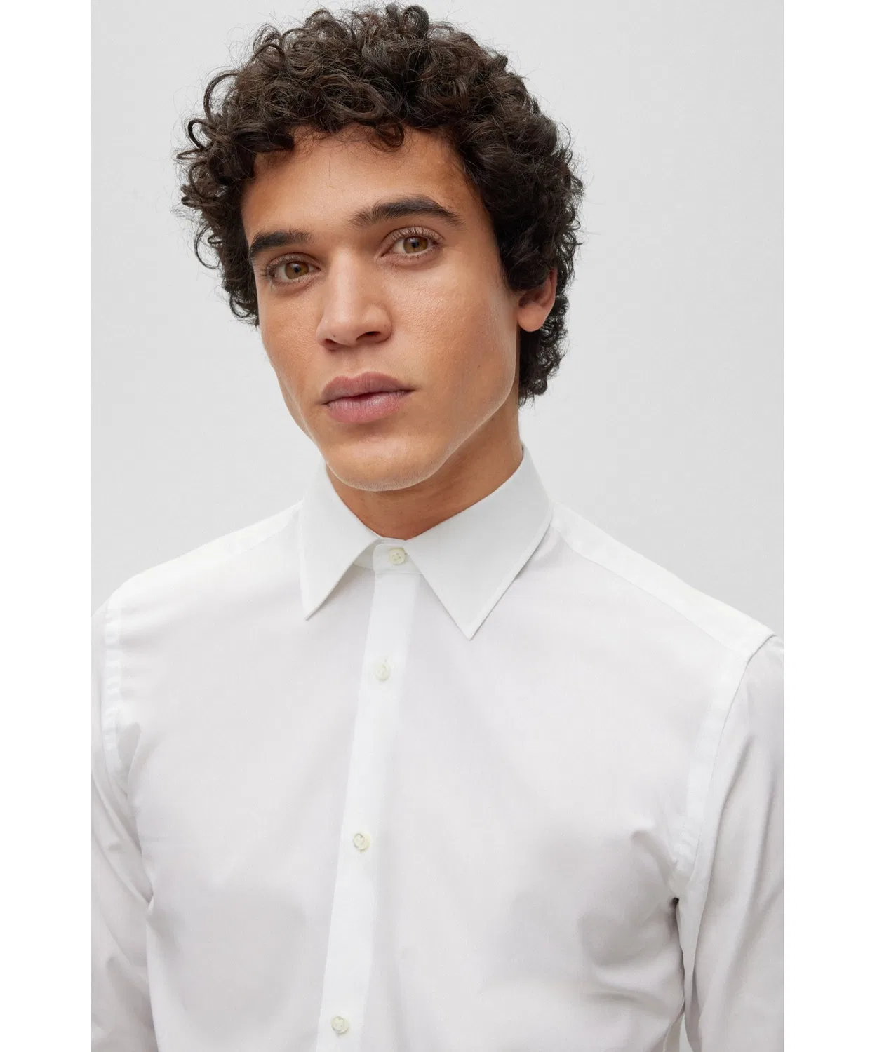 Рубашка slim fit из итальянского хлопка поплин BOSS Black, белая — фото 2