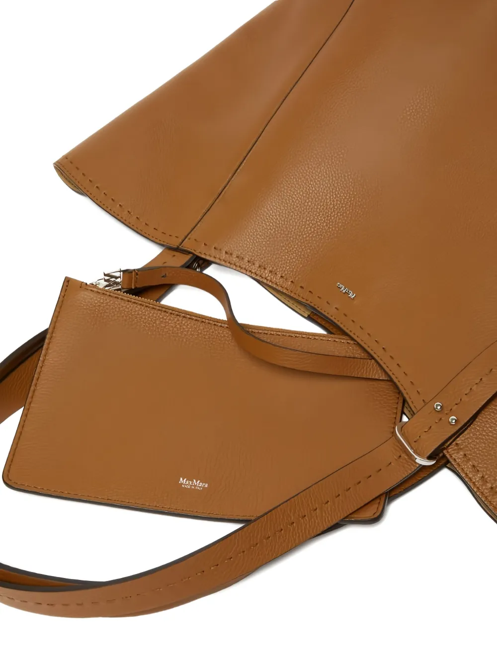 Большая кожаная сумка-тоут MAX MARA, коричневый — фото 4