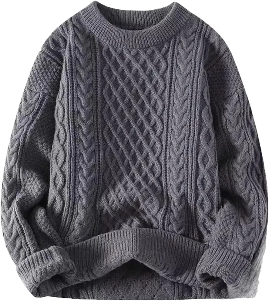 

Мужской вязаный свитер с круглым вырезом, утепленный, свободного кроя