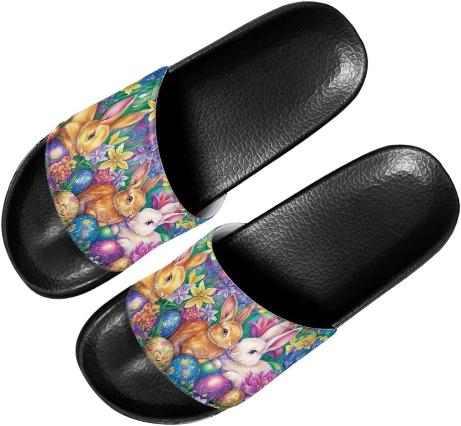 

Женские повседневные шлепанцы Forchrinse Black Cat с нотками музыки, мягкие нескользящие открытые тапочки, шлепанцы с плоской подошвой из ЭВА, Flower Rabbit