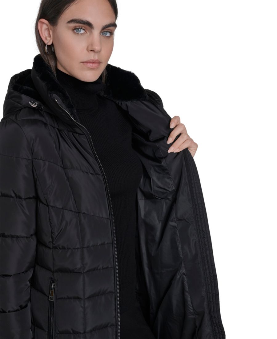 Женская пуховая куртка с капюшоном и воротником-стойкой Calvin Klein, Black — фото 3