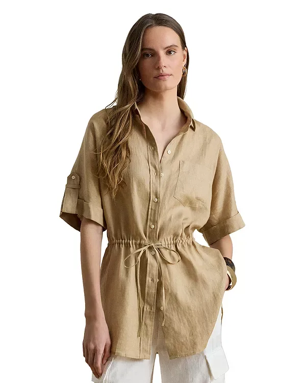 Тюника с рукавами и отворотами из льна Ralph Lauren, Tan