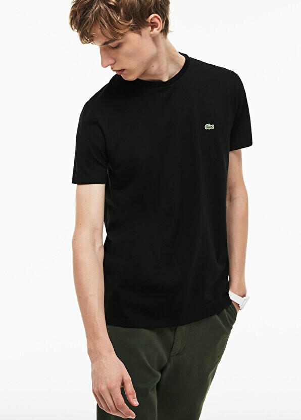 Футболка мужская Lacoste стандартного кроя с круглым вырезом, хлопок, черная — фото 4