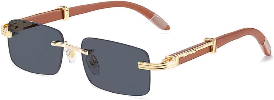 

Солнцезащитные очки без оправы с деревянными дужками для мужчин и женщин. Классические модные солнцезащитные очки, маленькие прямоугольные, в стиле панк, с защитой от УФ-излучения UV400 WNCKSQ, C01 Black