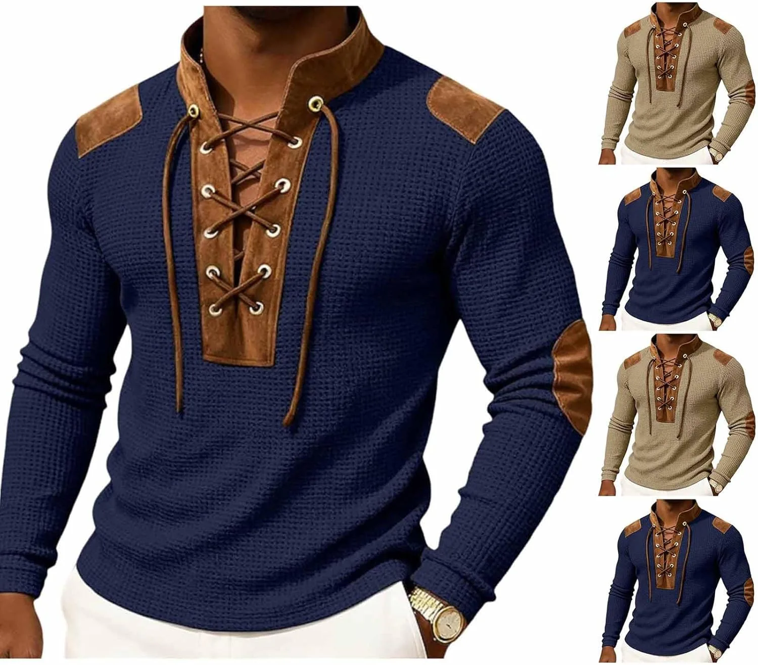 

Мужская футболка-поло с длинным рукавом и фактурой вафли Lmdudan