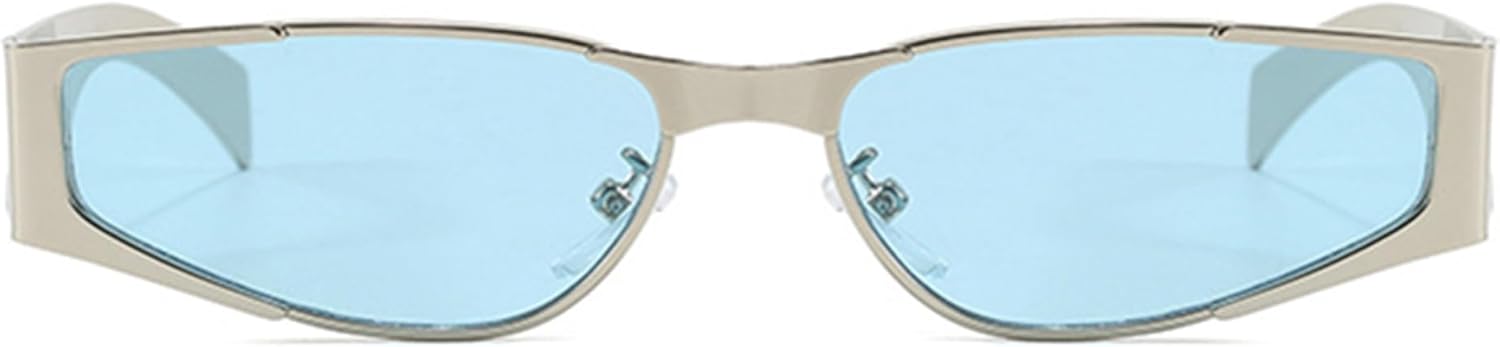 

Солнцезащитные очки Bullabulling в стиле ретро, ​​квадратные, металлические, для женщин и мужчин, 2025 год. Модные винтажные солнцезащитные очки в стиле 90-х, маленькие, узкие, в золотой оправе, Silvery Blue