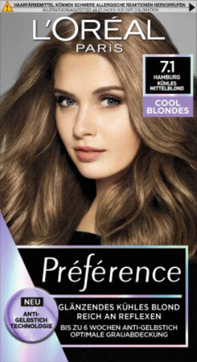 

Краска для холодного среднего блонда L'oreal Paris, Preference Cool Blondes, L'oréal Paris