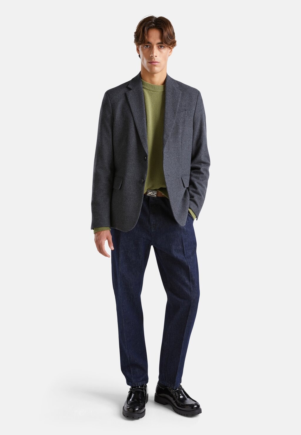 

Пиджак-блейзер PLAIN OR PATTERNED BOTTOM POCKETS WITH FLAP WELT BREAST POCKETS HALF FASTENED TWO IN SLEEVE BUTTONS ON CUFFS United Colors of Benetton, серый