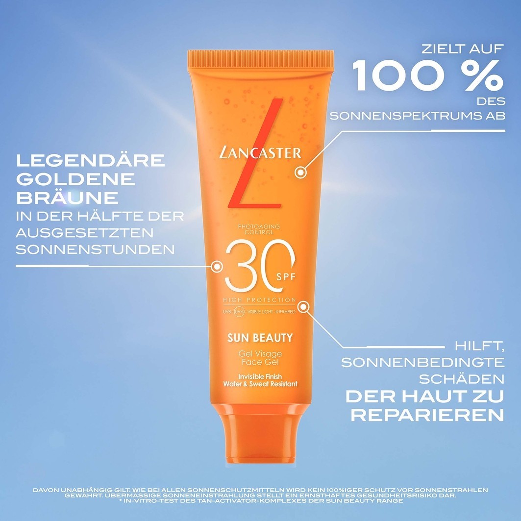 Солнцезащитный крем sun beauty face gel spf 30 Lancaster, объем 50 мл — фото 2