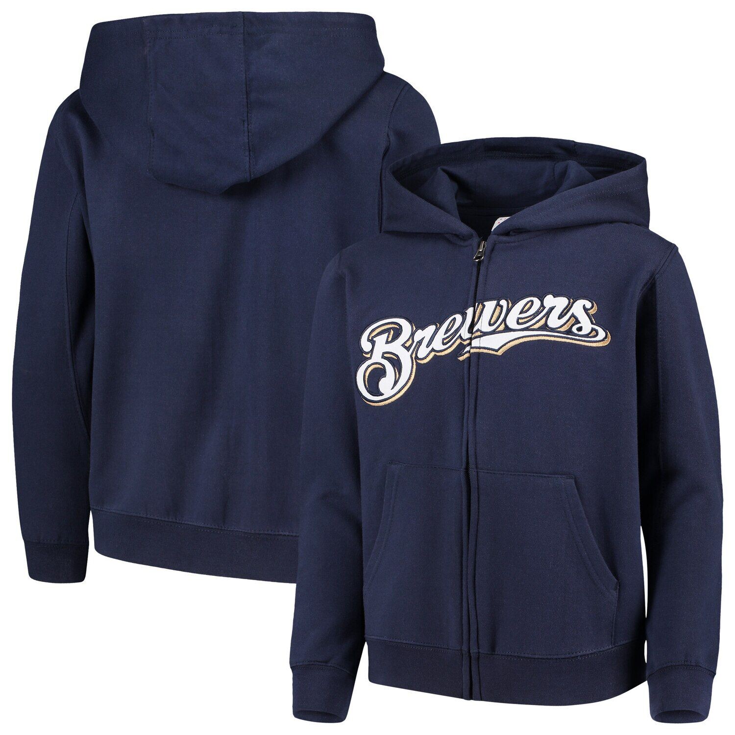 

Толстовка на молнии во всю длину с цветной надписью Youth Navy Milwaukee Brewers Team Outerstuff