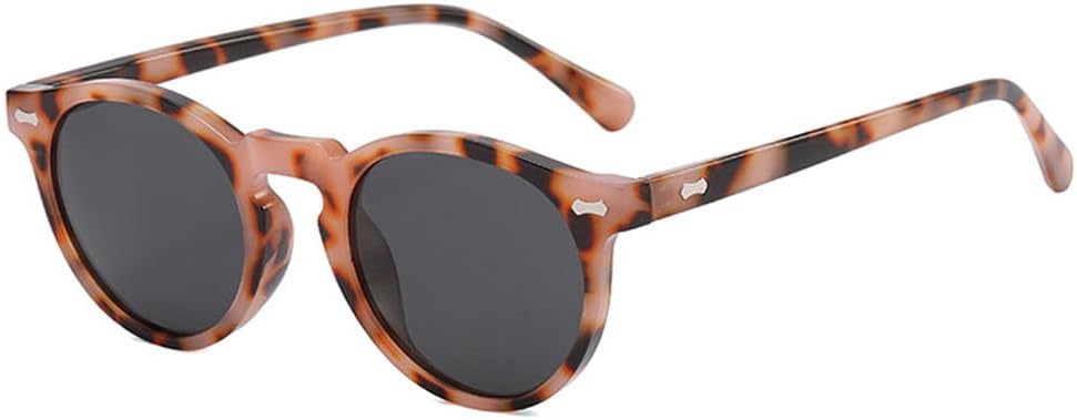 

Ретро круглые солнцезащитные очки для женщин, модные, с заклепками, защита от УФ-излучения UV400, для мужчин, панк, темно-зеленые солнцезащитные очки TKKTLLT, Pink Leopard Grey