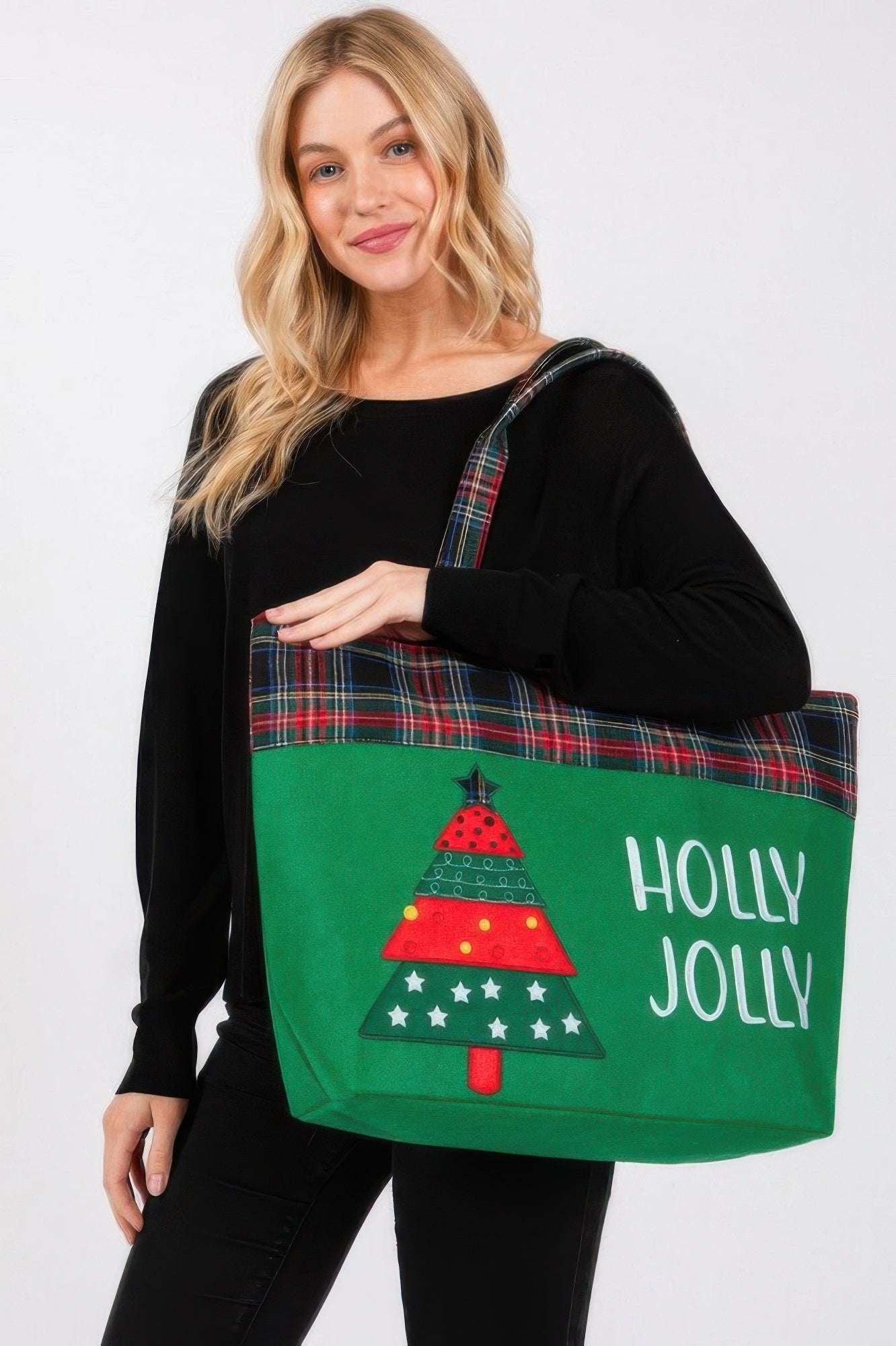 

Рождественская сумка-тоут Holly Jolly Letter Christmastree FASHNZFAB, зеленый